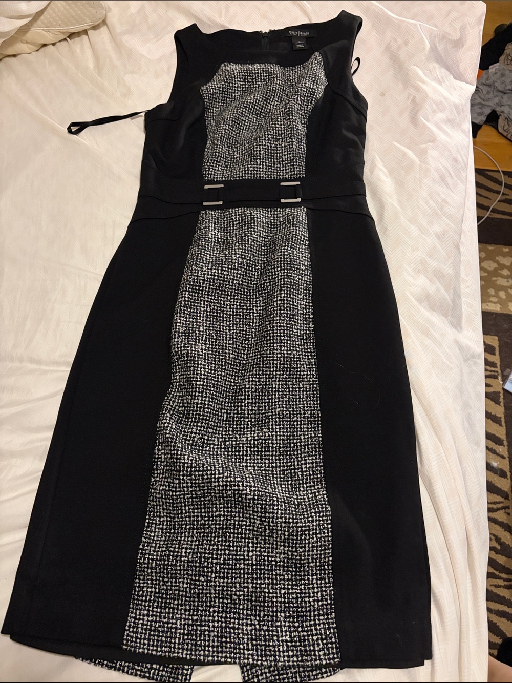 Worthington Black and White Tweed-Panel Sheath Dress
